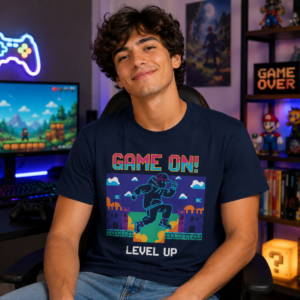 Game On Level Up Retro Gamer Unisex Softstyle T-Shirt | Pixel Gaming Tee